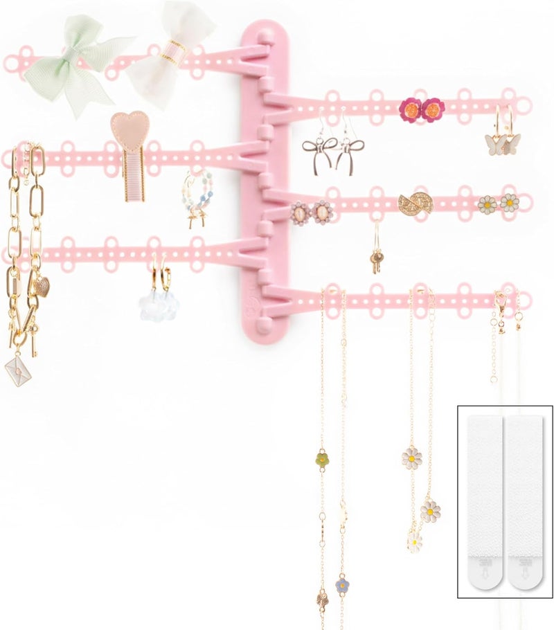 All Hung Up 6-Tier Wall Jewelry Organizer Wall Mounted Jewelry Organizer Earring Holder Wall Mount Hanging Necklace Organizer Jewelry Hanger Hanging Necklace Holder Organizer Display (Pink) - Image 1
